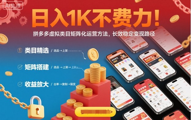 日入1K不费力！拼多多虚拟类目矩阵化运营方法，长效稳定变现路径-朽念云创