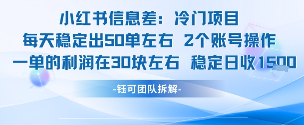 小红书信息差冷门项目一单利润30块每天稳定1.5k左右2个账号操作-朽念云创