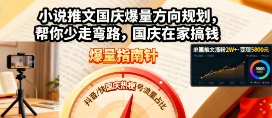 小说推文国庆爆量方向规划，帮你少走弯路，国庆在家搞钱-朽念云创