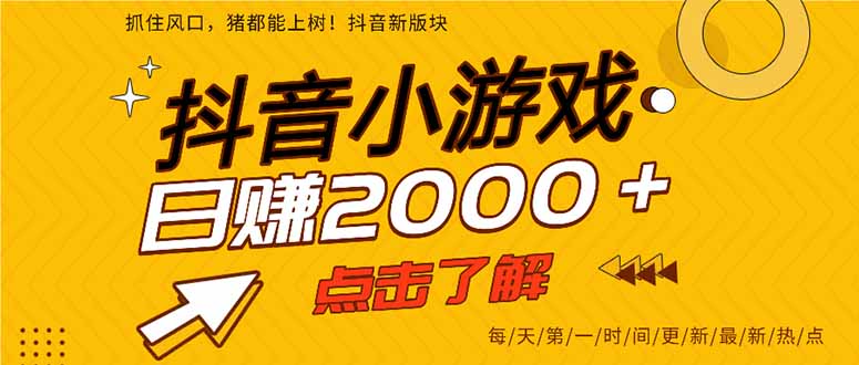 2025年爆火的抖音小游戏项目,一部手机日入2000+-朽念云创