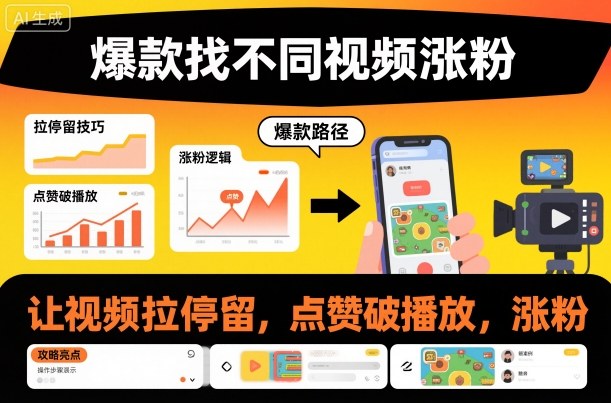 爆款找不同视频涨粉，让视频拉停留，实现点赞，破播放，涨粉-朽念云创