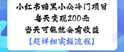 小红书暗黑小众冷门项目每天变现2张当天可能就会有收益-朽念云创