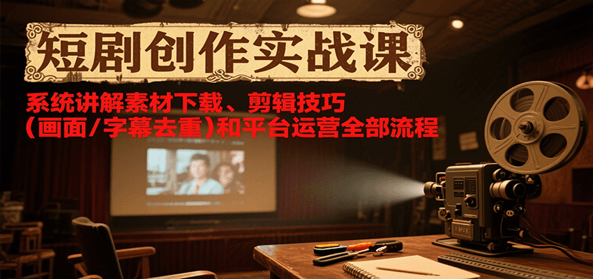 短剧创作实战课，系统讲解素材下载、剪辑技巧(画面/字幕去重)和平台运营全部流程-朽念云创