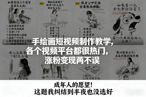 手绘画短视频制作教学，各个视频平台都很热门，涨粉变现两不误-朽念云创