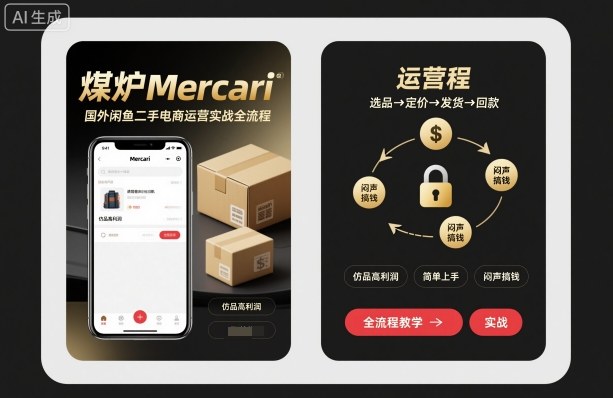 煤炉Mercari国外闲鱼二手电商运营实战全流程，仿品高利润，简单上手，闷声搞钱-朽念云创