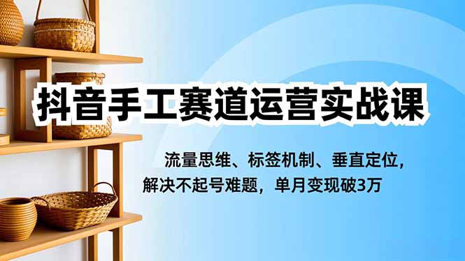 抖音手工赛道运营实战课，流量思维、标签机制、垂直定位，解决不起号难题，单月变现破3万-朽念云创