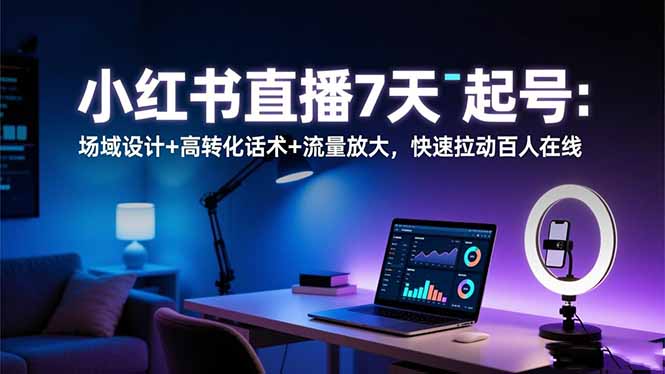 小红书直播7天起号：场域设计+高转化话术+流量放大，快速拉动百人在线-朽念云创