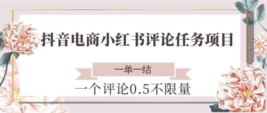 抖音电商小红书评论任务项目,一个评论0.5,一单一结 不限量-朽念云创