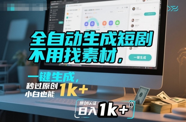 全自动生成短剧，不用找素材，不用剪辑，一键生成，秒过原创，小白也能轻松日入1k+【揭秘】-朽念云创