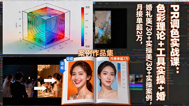PR调色实战课：色彩理论+工具实操+婚礼医美/30+实操案例，月接单超2万-朽念云创