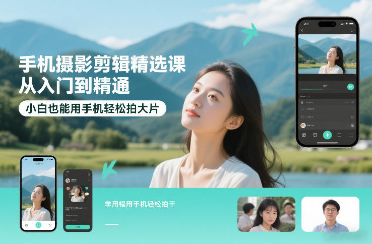 手机摄影剪辑精选课，从入门到精通，小白也能用手机轻松拍大片-朽念云创