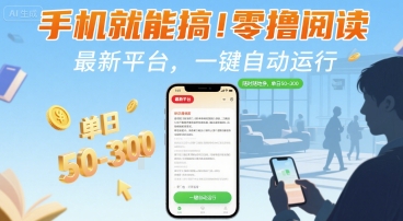 手机就能搞！零撸阅读挂G，最新平台，一键自动运行，随时随地挣，单日50-3张+【揭秘】-朽念云创