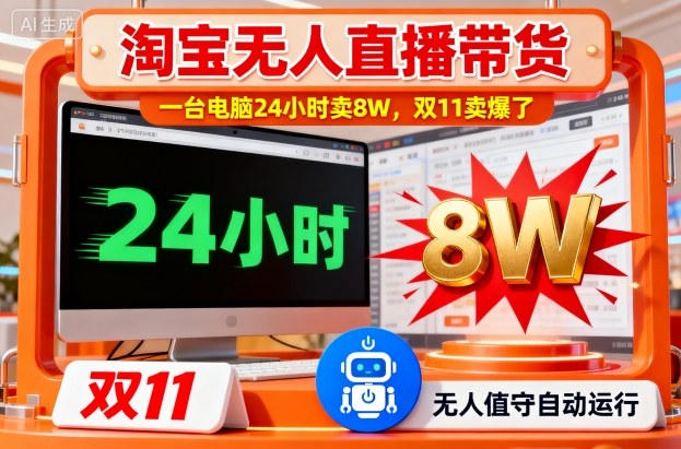 淘宝无人直播带货，一台电脑214小时卖8W，双11卖爆了【揭秘】-朽念云创