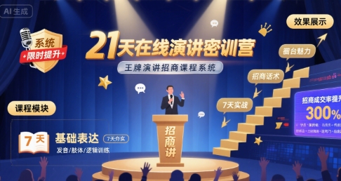 21天在线演讲密训营,王牌演讲招商课程系统-朽念云创