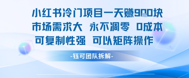 小红书冷门项目一天收益9张，市场需求大，0成本，可复制性强可以矩阵操作-朽念云创