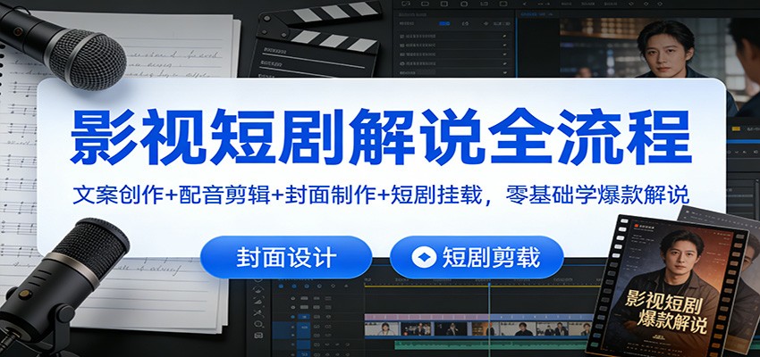 影视短剧解说全流程：文案创作+配音剪辑+封面制作+短剧挂载，零基础学爆款解说-朽念云创