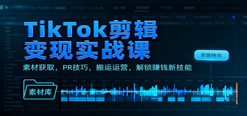 TikTok剪辑变现实战课：素材获取，PR技巧，搬运运营，解锁赚钱新技能-朽念云创