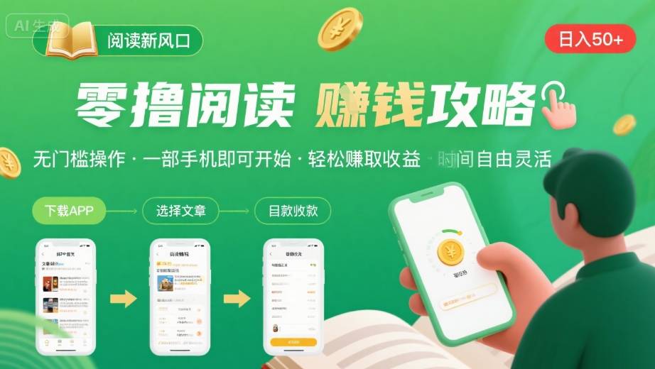 零撸阅读新风口，无门槛轻松挣，一部手机，日入 50-3张【揭秘】-朽念云创