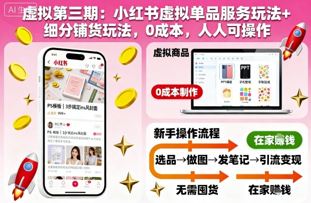 虚拟第三期：小红书虚拟单品服务玩法+细分铺货玩法，0成本，人人可操作(更新)-朽念云创