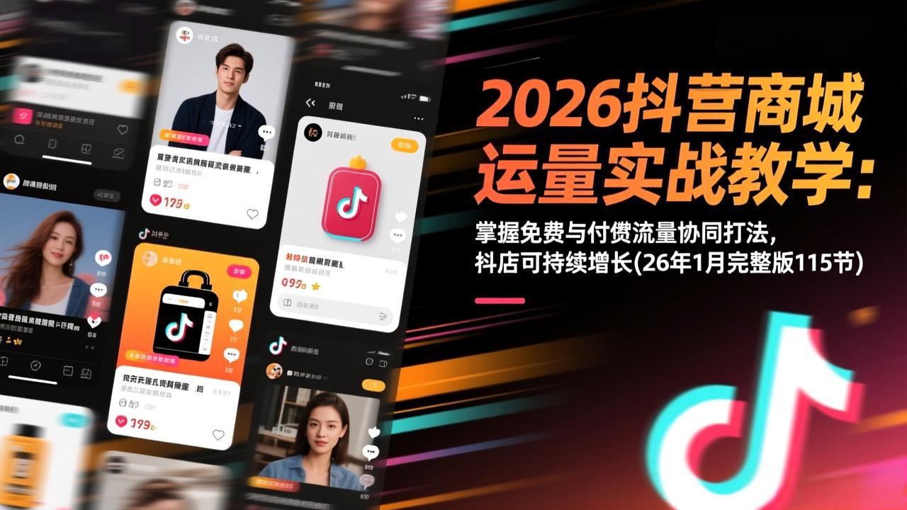 2026抖音商城运营实战教学：掌握免费与付费流量协同打法，抖店可持续增长(26年1月完整版115节-朽念云创