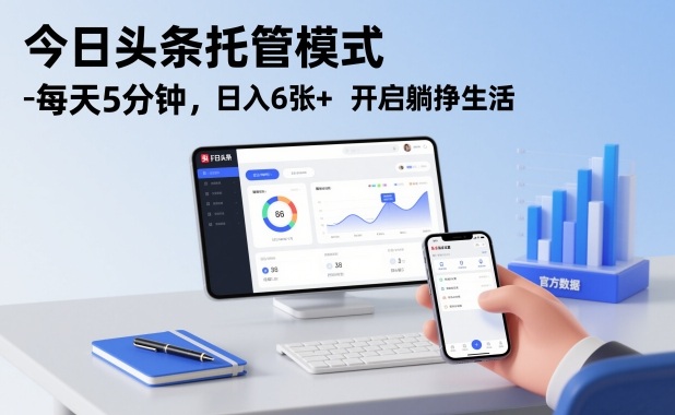 今日头条托管模式，每天5分钟，日入6张+，开启躺挣生活【揭秘】-朽念云创