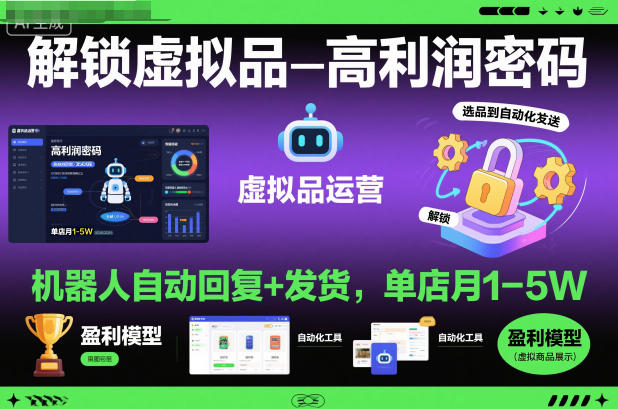 解锁虚拟品高利润密码：机器人自动回复+发货，单店月1-5W【揭秘】-朽念云创