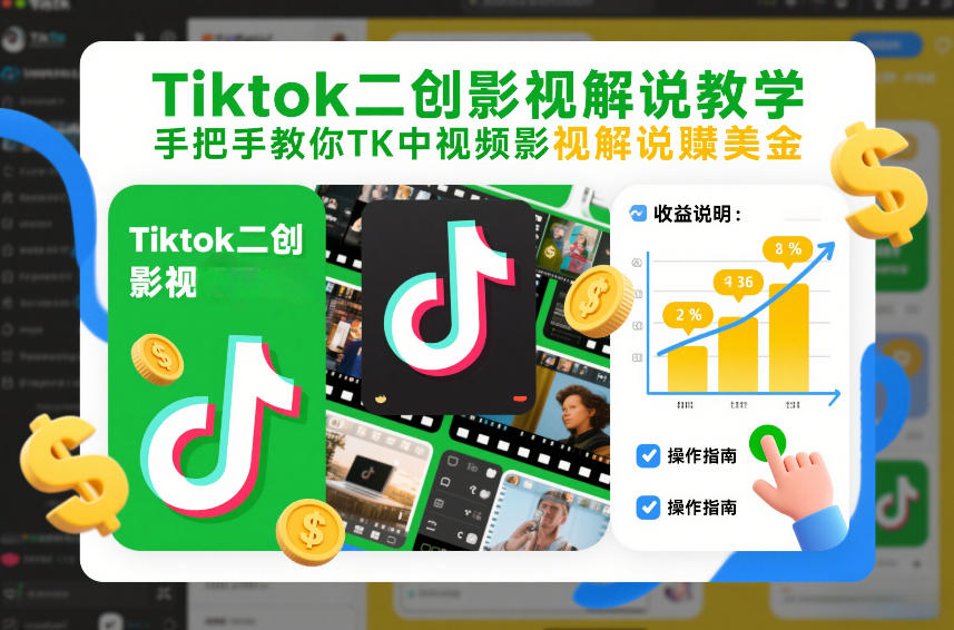 Tiktok二创影视解说教学,手把手教你TK中视频影视解说賺美金(更新26年1月)-朽念云创