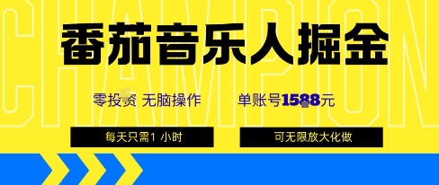 番茄音乐人掘金，单账号最高可撸1k+，可无限矩阵去做，零投入-朽念云创