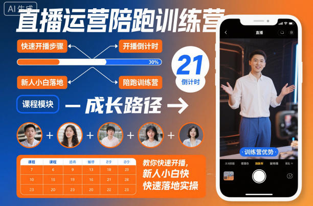 直播运营陪跑训练营，教你快速开播，新人小白快速落地实操-朽念云创