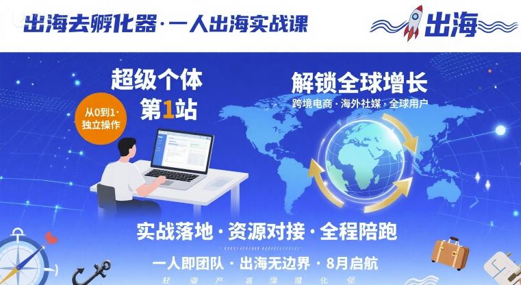 出海去孵化器，一人出海实战课，​超级个体第1站，解锁全球增长-朽念云创