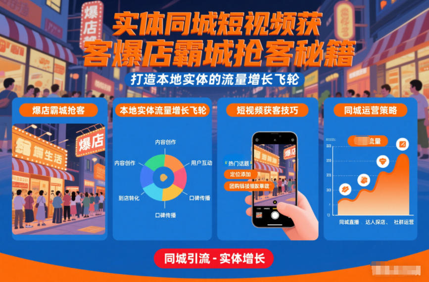 实体同城短视频获客爆店霸城抢客秘籍，打造本地实体的流量增长飞轮-朽念云创