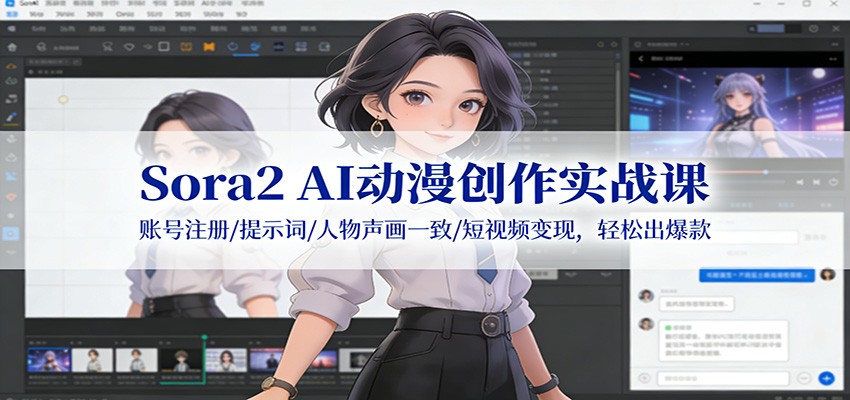 Sora2 AI动漫创作实战课：账号注册/提示词/人物声画一致/短视频变现，轻松出爆款-朽念云创