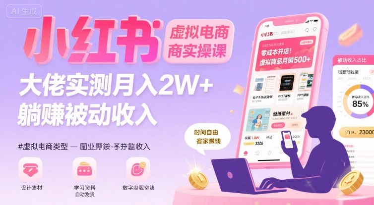 小红书虚拟电商，大佬实测月入2W+，实现被动收入-朽念云创