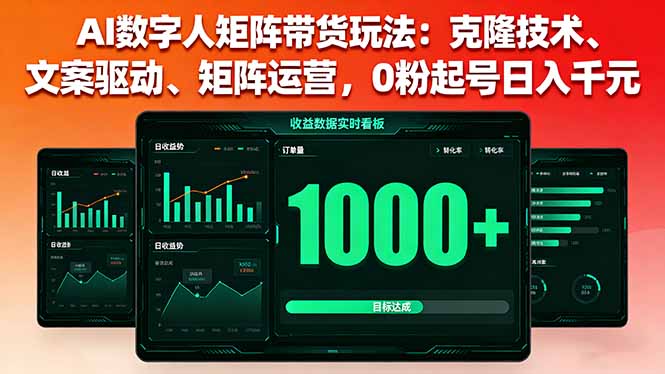 AI数字人矩阵带货玩法:克隆技术、文案驱动、矩阵运营,0粉起号日入千元-朽念云创