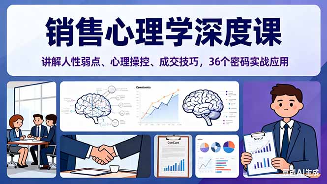 销售心理学深度课，讲解人性弱点、心理操控、成交技巧，36个密码实战应用-朽念云创