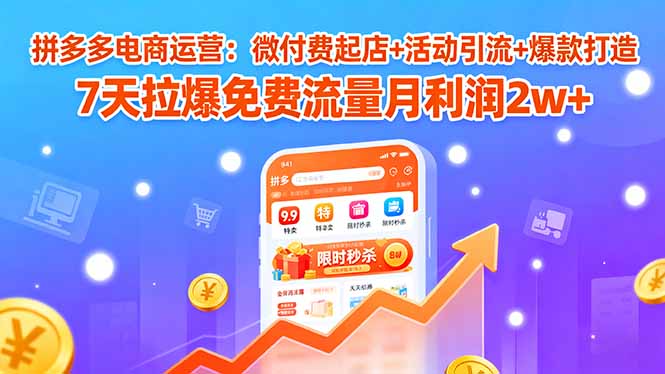 拼多多电商运营：微付费起店+活动引流+爆款打造 7天拉爆免费流量月利润2w+-朽念云创