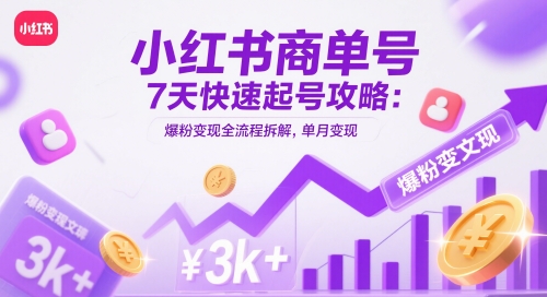 小红书商单号7天快速起号攻略：爆粉变现全流程拆解，单月变现3k+-朽念云创