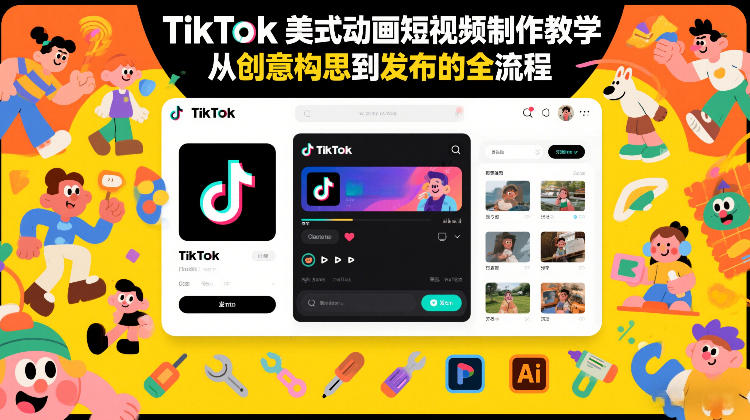 TikTok美式动画短视频制作教学，从创意构思到发布的全流程-朽念云创