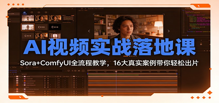 AI视频实战落地课：Sora+ComfyUI全流程教学，16大真实案例带你轻松出片-朽念云创