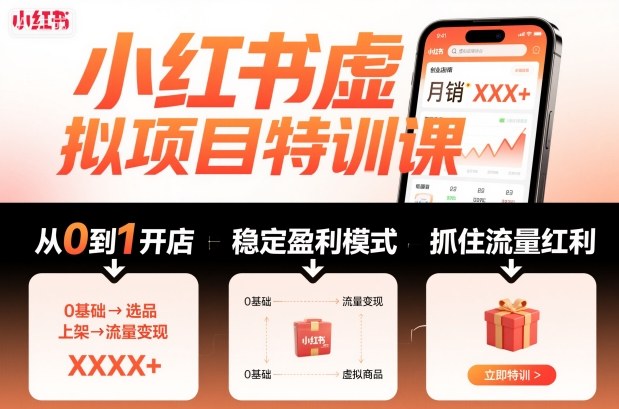 小红书虚拟项目特训课，帮你从0到1打造稳定盈利的店铺，抓住流量红利(更新9月)-朽念云创