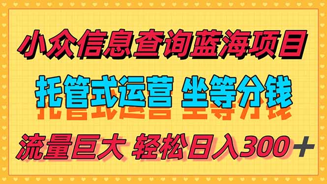 稳定日入300＋，小众信息查询蓝海项目，全程懒人式托管，解放你的时间-朽念云创