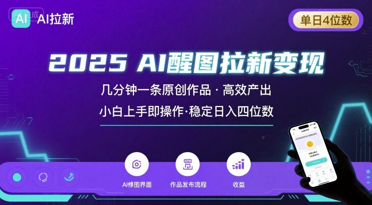 2025最强AI醒图拉新，几分钟一条原创作品，单日收入4位数，小白也能上手操作-朽念云创