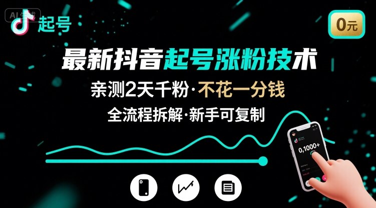 最新抖音起号涨粉技术，亲测2天千粉，不花一分钱，全流程拆解-朽念云创