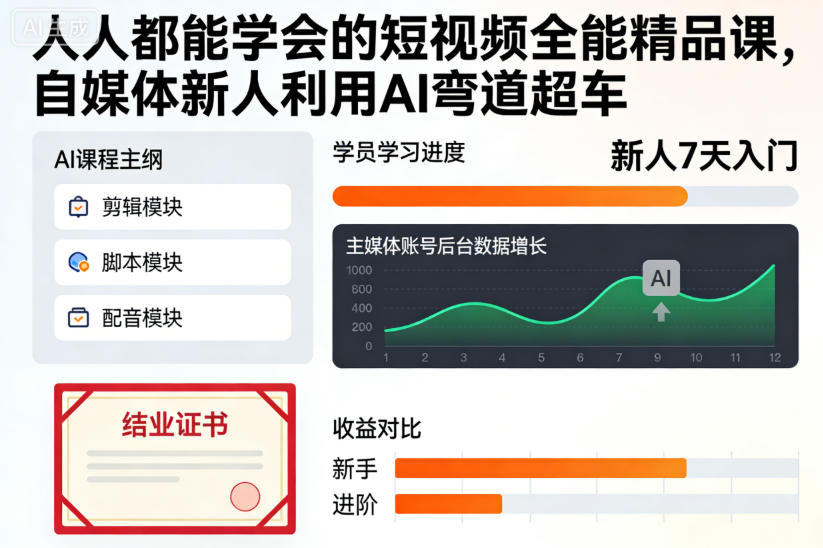 人人都能学会的短视频全能精品课，自媒体新人利用AI弯道超车-朽念云创