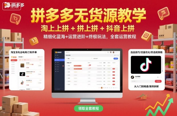 拼多多无货源教学，淘上拼+拼上拼+抖上拼，精细化蓝海+运营进阶+终极玩法，全套运营教程-朽念云创