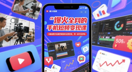 爆火全网的手机短视频变现课，0基础教你拍摄剪辑涨粉运营变现，用一部手机挣钱-朽念云创