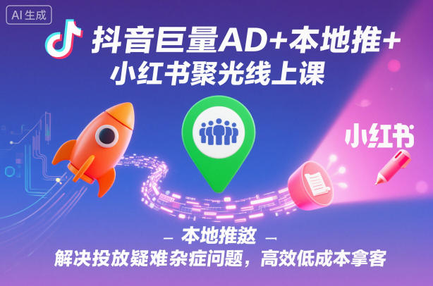 抖音巨量AD+本地推+小红书聚光线上课，解决投放疑难杂症问题，高效低成本拿客-朽念云创