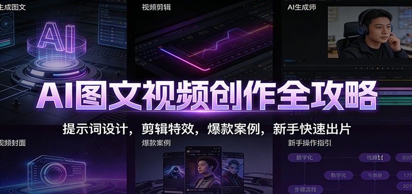 AI图文视频创作全攻略：提示词设计，剪辑特效，爆款案例，新手快速出片-朽念云创