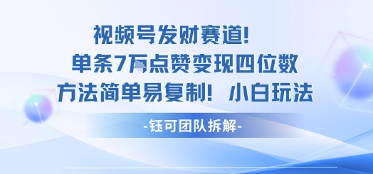 视频号发财赛道单条7W点赞变现四位数方法简单易复制小白玩法-朽念云创