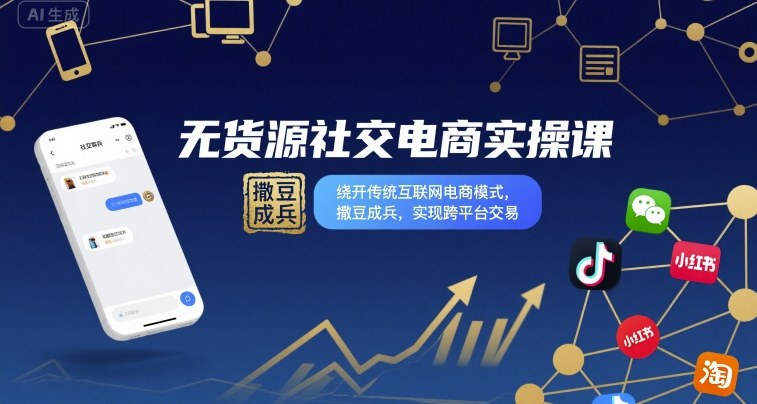 无货源社交电商实操课，绕开传统互联网电商模式，撒豆成兵，实现跨平台交易-朽念云创